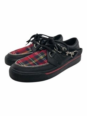 Vintage 90s T.U.K. Red Tartan Plaid Creepers M4/W6 Platform Bondage Strap Rare